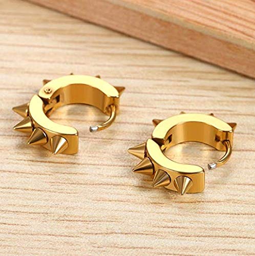 Flongo Men's Womens Punk 8Pcs Stainless Steel Goth Rivet Awl Spike Huggies Piercing Hoop Earrings (4Colors Set #TOP1
