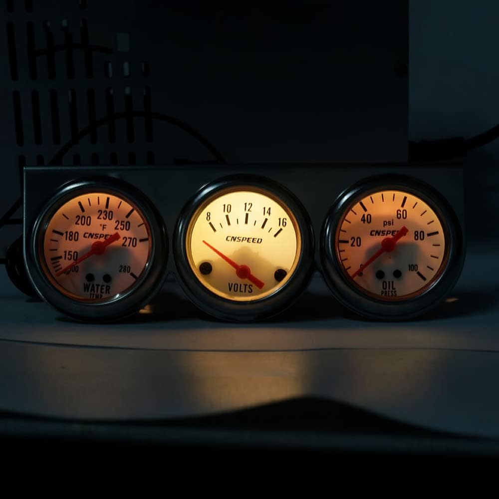 Shkalacar Triple Gauge Kit Oil/Volt/Water Gauge, 2" 52mm 3 in 1 Car Meter Auto Gauge, Chrome Oil Temp Water Temp Gauge Temperature Oil Pressure Voltage Gauge Sensor