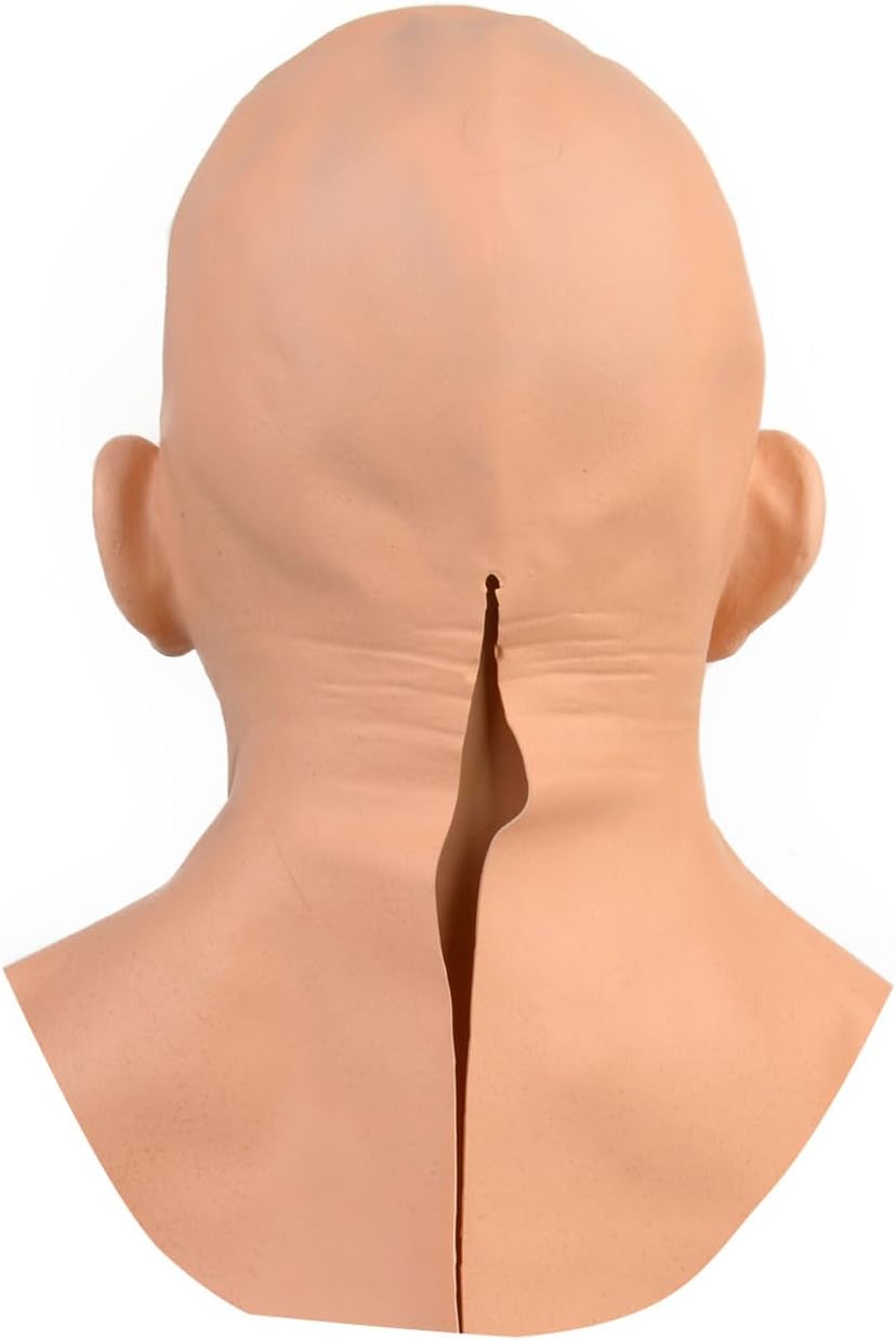 HOTTERCOS Realistic Old Man Mask Bald Man Humen Face Masks Wrinkle Full Head Mask Halloween Masquerade Costume Props