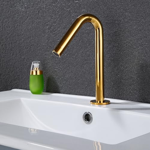 Robinet de lavabo infrarouge avec capteur, robinets de salle de bains chauds et froids, robinet à capteur automatique, mitigeur de salle de bains, alimenté par batterie, doré, faible Lucky Star