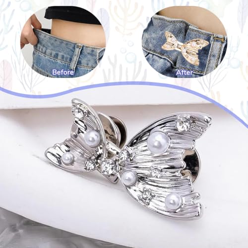 Image of SANNIDHI Jeans Waist Tightener Fish-Tail Buttons Pins for Waist Tightener for Pants Women, Reusable Cincher Clips to Tighten Loose Pants, Clothing Dresses Skirts Set of 2