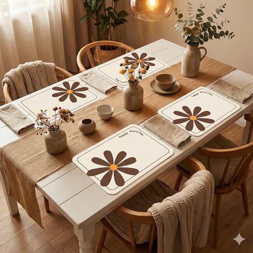 Image of YELONA Leather Dining Table Placemats Set of 4 - Waterproof, Heat Resistant, Anti-Slip, Easy to Clean Table Mats for Dining Table, Kitchen & Home Decor (Chocolate Brown, 40 x 30 cm)