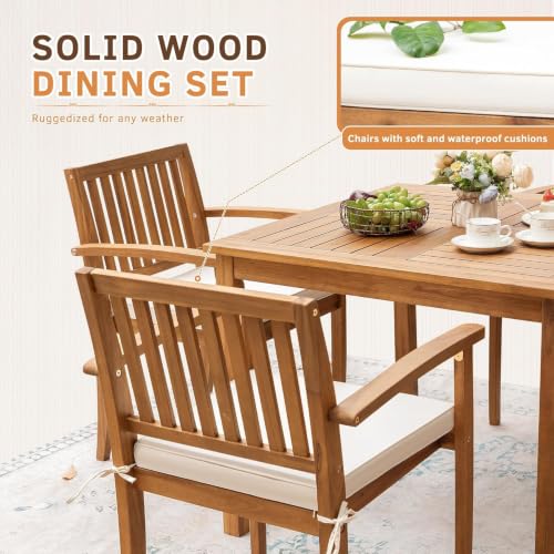 Image of Greesum 5 Pieces Acacia Wood Patio Dining Set, Outdoor Table & Chairs