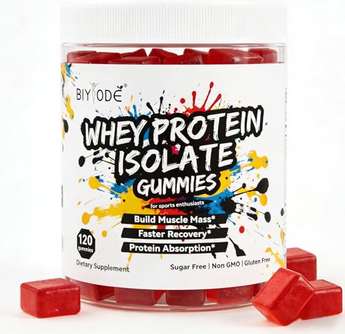 BIYODE Whey Protein Isolate Gummies for Muscle Support Recovery and Daily Protein Supplement with BCAA and Digestive Enzymes 120 Sugar-Free Gummies