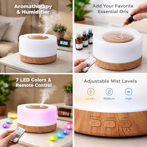 Image of Bedroom Humidifier for Sleep Essential Oil Diffuser with Flame Effect Night Light Ultrasonic Cool Mist Air Quiet USB Auto Shut Off Aromatherapy Diffuser (Oil Diffuser Humidifier)