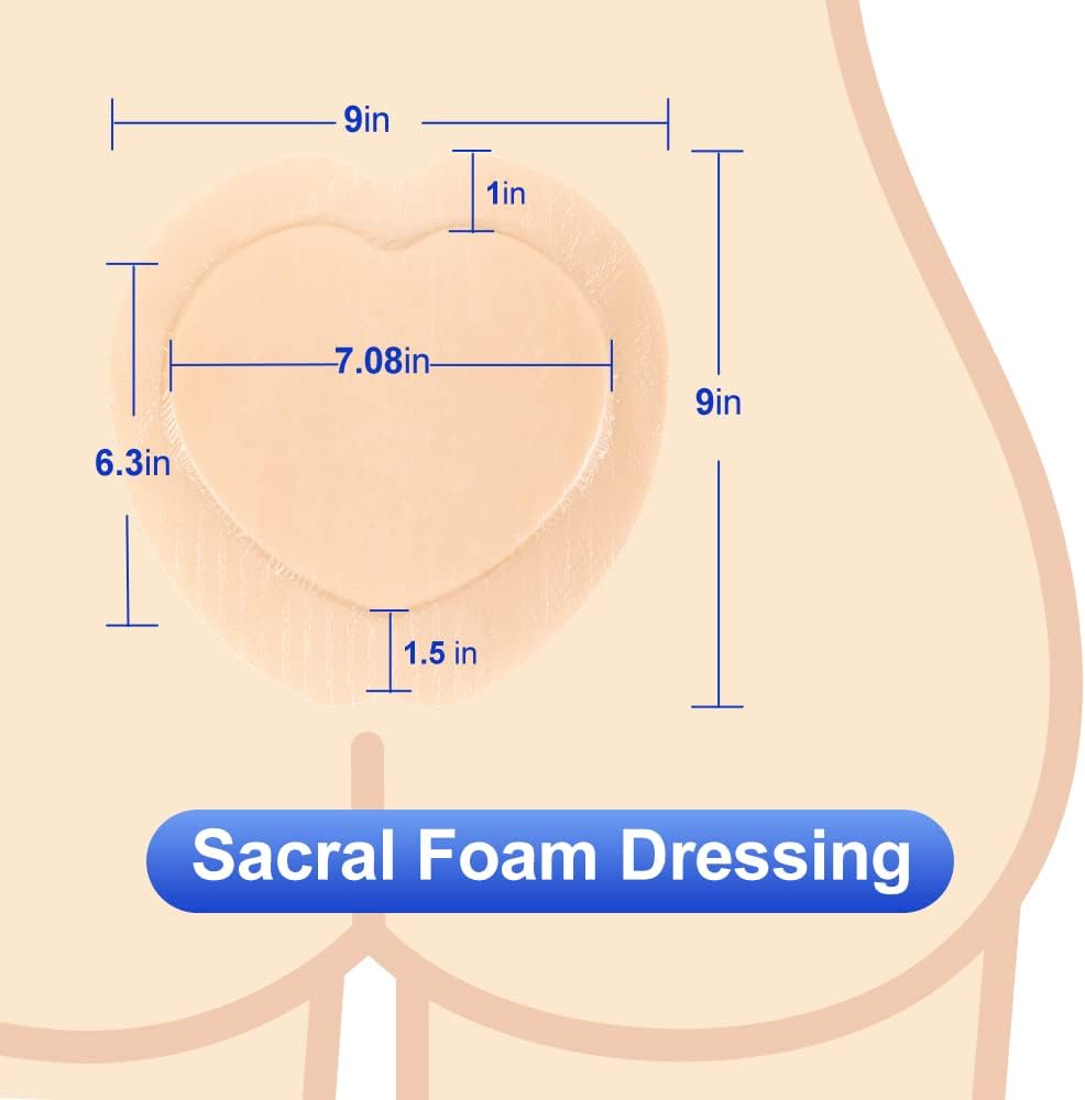 Niceful 5 Packs Sacral Silicone Foam Dressing 9"x9", 10 Packs Super Absorbent Wound Dressing 4“x8, Highly Absorbent Wound Dressing for Bedsore Ulcer