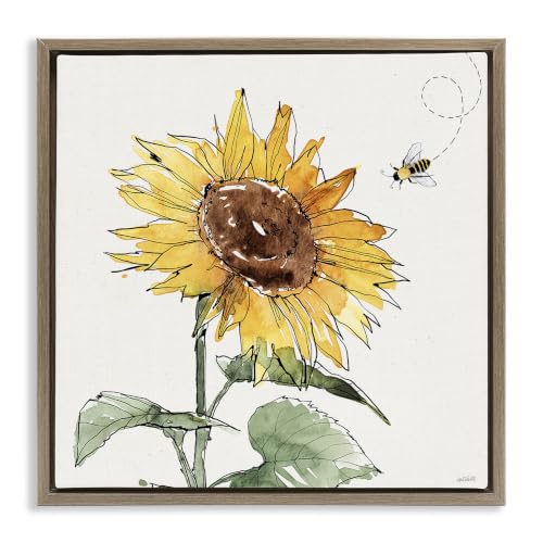 Cheerful Sunflower Bee Botanical, 24 x 24 Inch Canvas in Floater Frame