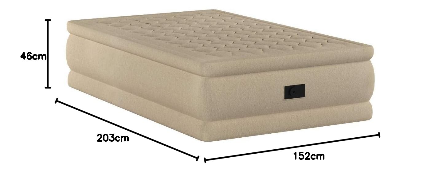Intex Queen Size Fiber-Tech Ultra Plush podwyższony materac dmuchany z wbudowaną pompką elektryczną