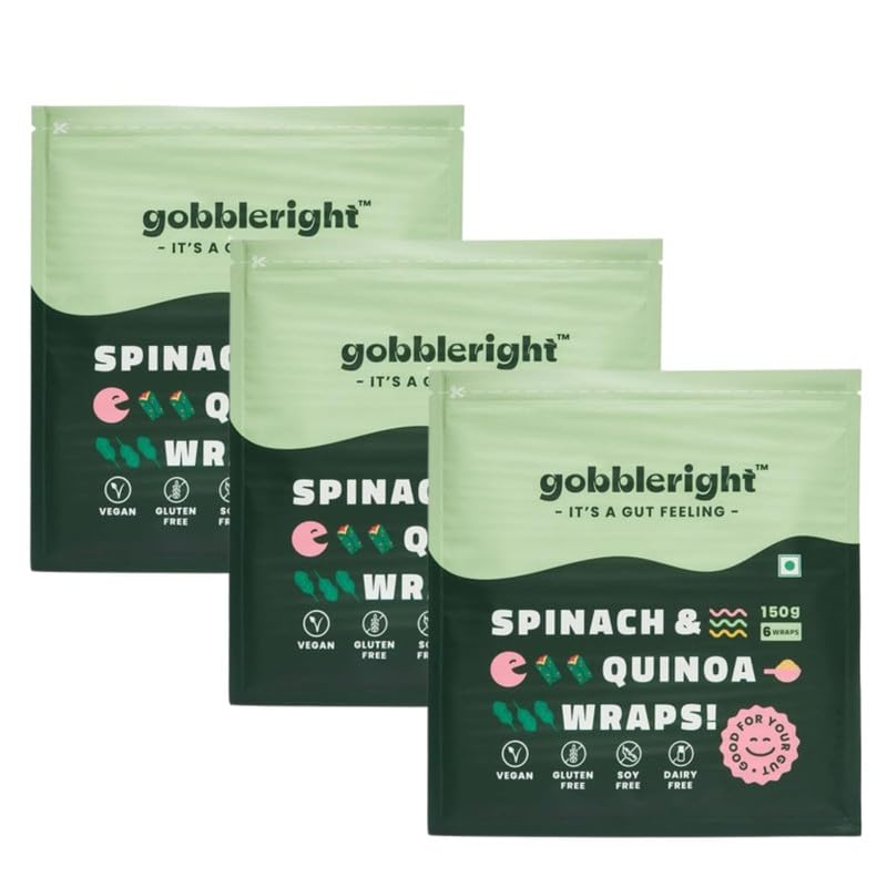 - GOBBLERIGHT Spinach & Quinoa Wrap 150g (6 Wraps - Pack of 4) | Low GI & High in Protein | Plant Based & Fibre Packed | Gluten Free & Vegan | Healthy Frozen Tortilla for Burrito, Wraps, Tacos