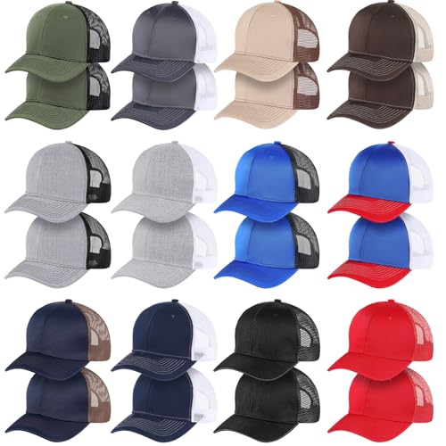 Image of Suhine 24 Pcs Blank Trucker Hat Bulk Unisex Mesh Baseball Cap for Sublimation Embroidery Vintage Adjustable Hat for Men Women