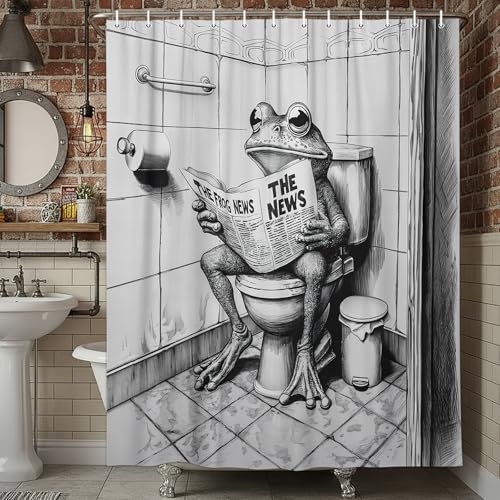 JAWO Funny Frog Shower Curtain, Vintage Cute Fun Frog Animal