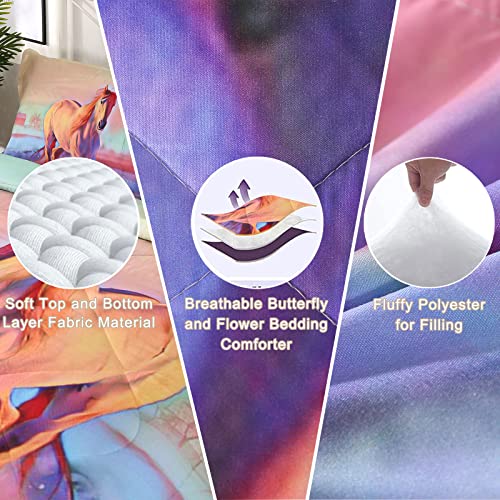 Pink Horse White Snow Comforter Bedding Sets Queen 3 Pcs, Boys Girls Horse Running On The Snow Bedspread Coverlet Quilt Comforter Sets , Kids Horse Comforter Queen #TOP3