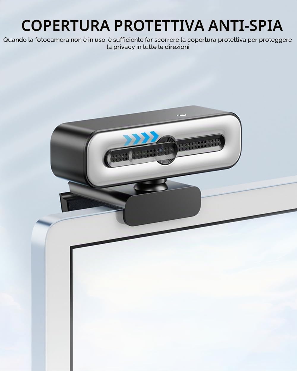 Webcam 4K UHD Ring Light per PC, webcam 1080P 60FPS con doppio microfono AI con cancellazione del rumore, correzione automatica della luce, copertura della privacy, FOV 73°, autofocus PDAF, copertura