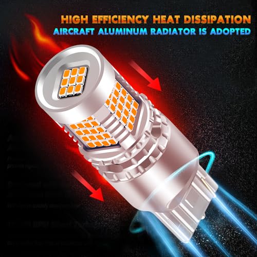 Maimiao 2Pcs T20 W21W 7440 Led Bulb, Canbus Error Free No Hyper Flash Turn Signal Light Bulb Amber Yellow 12V-24V 4000LM 89PCS 2016SMD Chipsets Extremely Bright - Image 5