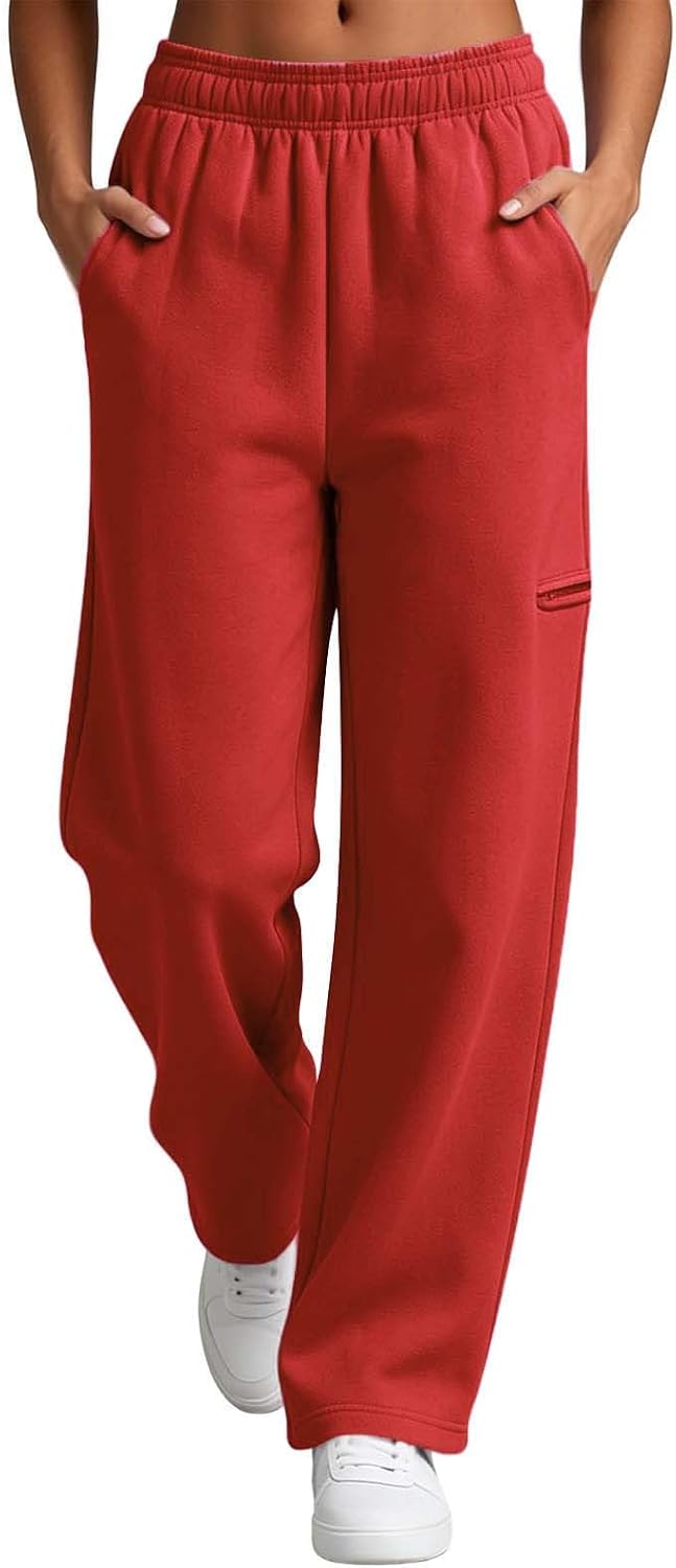Women's Wide Leg Sweatpants Elastic Waist Side Pocket