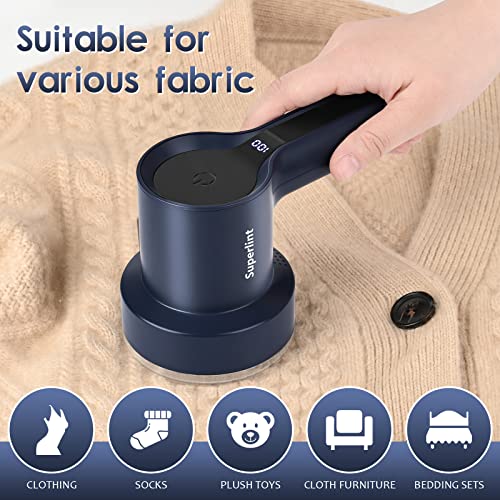 Super Lint Electric Fabric Shavers With Electrostatic Brush, Led Display, Electric Lint Remover Rechargeable, 3-Speed For Removing Fabric Fleece Clothes Bedding Furniture, Navy #TOP1