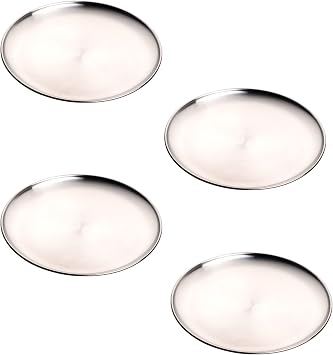 Buyer Star Silver Dinner Plates Set,4 Pieces Dishes Stainless Steel Dessert Salad Plate for Kitchen, 11.7 Inch Colorful Kitchen Accessories Essentials for Home Camping Wedding Party Bar Restaurant