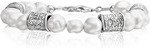 Pulsera de plata de ley 925 con perlas cultivadas de agua dulce, aspecto vintage, hipoalergénica, sin níquel ni plomo, colección de diseño artesanal