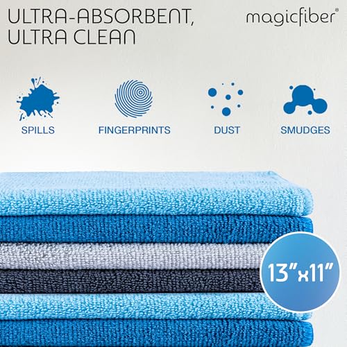 MagicFiber Microfiber Cleaning Cloth - 12 Pack, Large 13" x 11” Highly Absorbent Streak-Free Micro Fiber Cleaning Rags Towels for House, Car, Windows, Housekeeping, Household Dusting, Kitchen