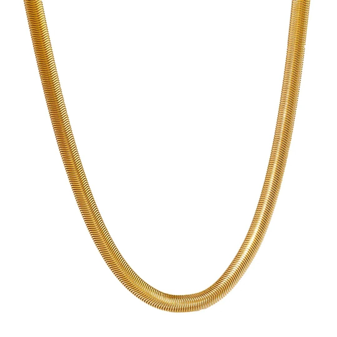 6mm Gold Cobra Chain Necklace for Men & Women | Premium Stainless Steel Snake Chain | 18K Gold Plated Flat Herringbone Necklace | Waterproof, Anti Tarnish, Hypoallergenic | Daily, Party, & Gift Jewelry-image-4