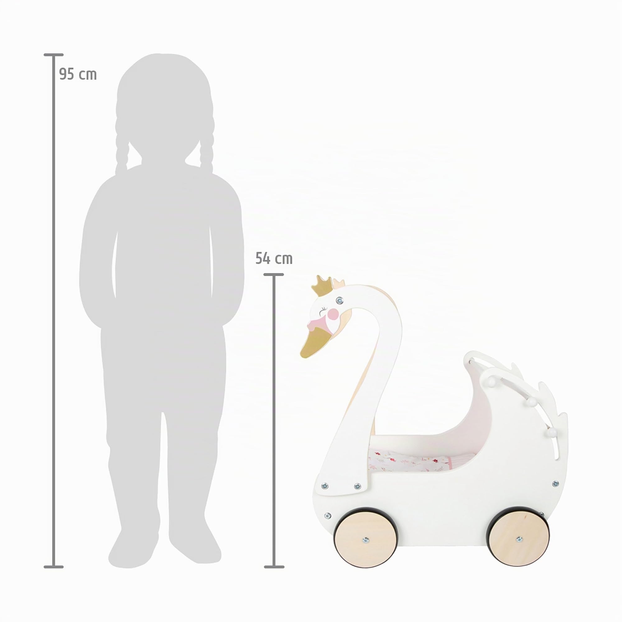 Small Foot Poussette Cygne en Bois, avec literie réversible, pour poupées et Animaux en Peluche jusqu'à 46 cm, Art. 12283