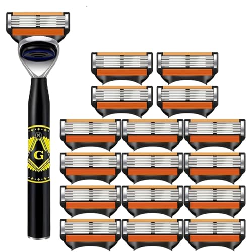 6枚刃安全カミソリ - 滑らかなシェービング体験、高級金属製ハンドル、簡単な刃の交換、ウェットシェービングや敏感肌に最適(1 holder 16 blades)