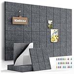 Uoisaiko Large Felt Board Tiles with 30 Pins, 30x30cm Pack of 6 Bulletin Board Notice Boards for Home Office Kitchen, Self Adhesive Pin Board Wall Tiles for Photos Memos