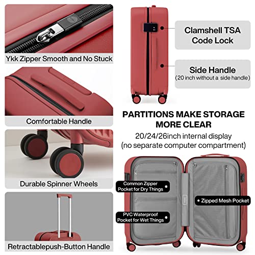 Mixi Carry On Luggage 20'' Suitcase With Spinner Wheels Hardshell Lightweight Rolling Suitcases Pc With Cover & Tsa Lock For Business Travel, Rio Red #TOP2