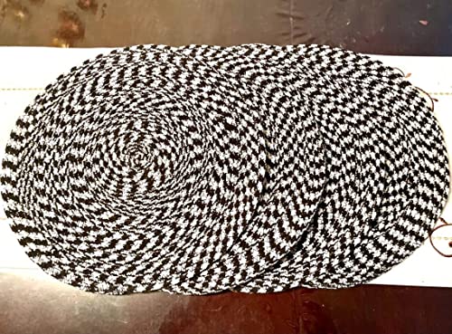 Carapro Handmade Placemats Set, Textured Table Placemats For Kitchen And Dinning, Thick, Heat Resistant Table Mats. (Black And White, Set Of 4) 15 Inch Diameter #TOP6