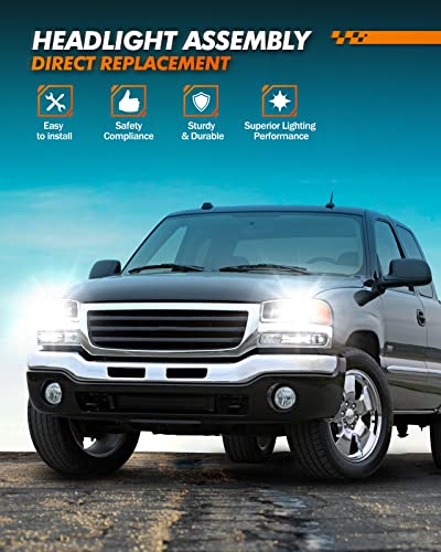 Sealight Led Drl Headlight Assembly Fit For 1999 2000 2001 2002 2003 2004 2005 2006 Sierra, Headlamp Replacement Pair With Daytime Running Light Black Housing Clear Lens Amber Reflector #TOP4