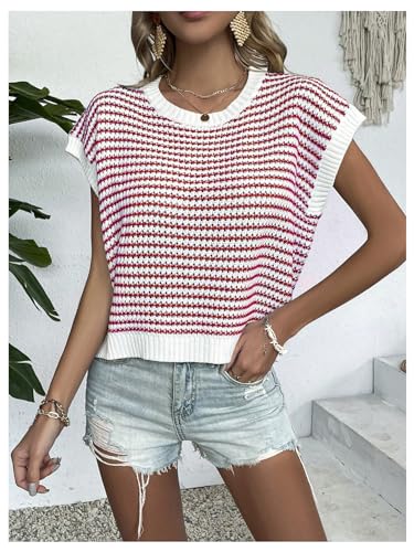 Women's Striped Knit Vest Tops Short Sleeve Sweater Vest Tank2