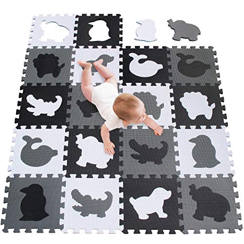 meiqicool Alfombra puzle para Niños Bebe Infantil, esteras de 30x30 cm, 18 Piezas Animal Espuma EVA Blanco Gris Negro 51HBH