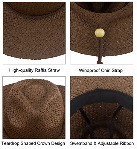 Womens Straw Sun Hat Shapeable Wide Brim Outdoor Uv Protection Western Cowboy Hat Foldable Fedora Summer Travel Beach Cap Coffee #TOP2