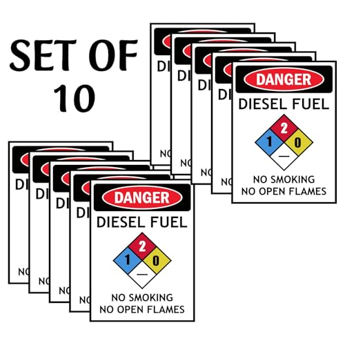 Image of CVANU Danger DIESEL FUEL No Smoking No Open Flames Warning Safety Self-Adhesive Waterproof PVC Vinyl Sign Sticker Size (11.7inchX8.3inch) Pack of 10
