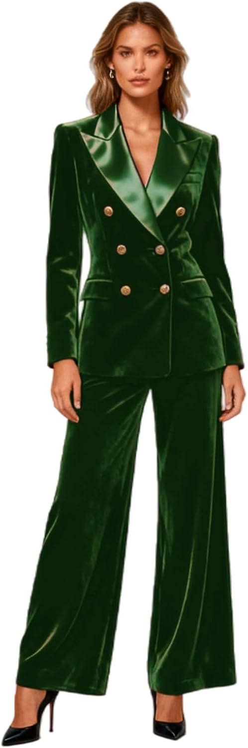 Womens Velvet 2 Piece Outfits Winter Suits Tuxedos Pantsuits Set Wedding Business Work Office