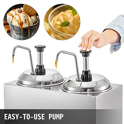 VBENLEM Dispenser 5.28 Qt Capacity Pump 1300W Single Head Warmer with Temperature Control for Hot Fudge Cheese Caramel, Silver