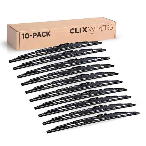 ClixWipers Conventional 22' Metal Windshield Wiper Blades – 10-Pack for Fleets & Business | Fits for J-Hook, Side Pin, Saddle & Bayonet | Reliable Wiper Blades for My Car