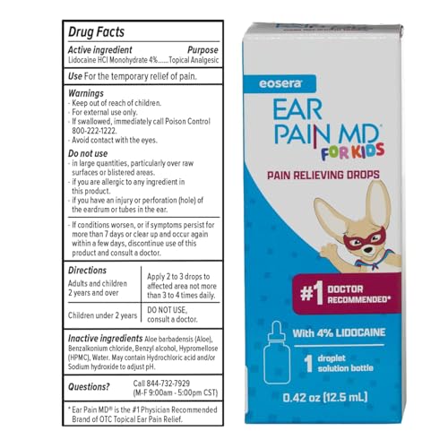 image for Eosera® Ear Pain MD® for Kids - Ear Ache Pain Relieving Drops with 4