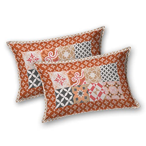 Image of BLOCKS OF INDIA Hand Block Printed 200 TC Cotton King Size Bedsheet (Orange Ikat)