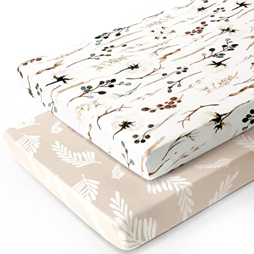 Grssder C1C333 Stretchy Ultra Soft Jersey Knit Fitted Pack N Play Sheets Set 2 Pack, Neutral Portable/Mini Cribs Sheets thumb #1