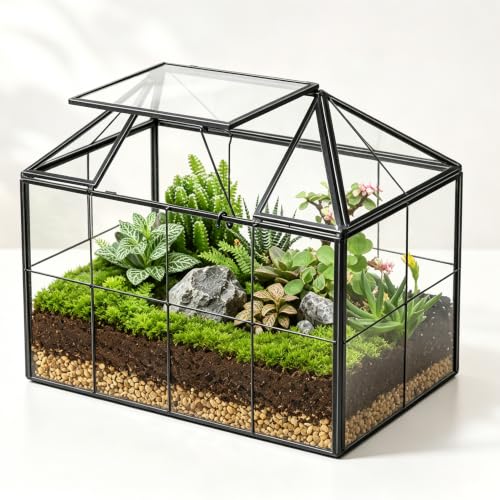 Ferrisland Luftpflanzen-Terrarium-Glas – Haus Sukkulenten Glasterrarium Großer geometrischer Übertopf mit Lippe für Sukkulenten Farn… – Ansicht 1