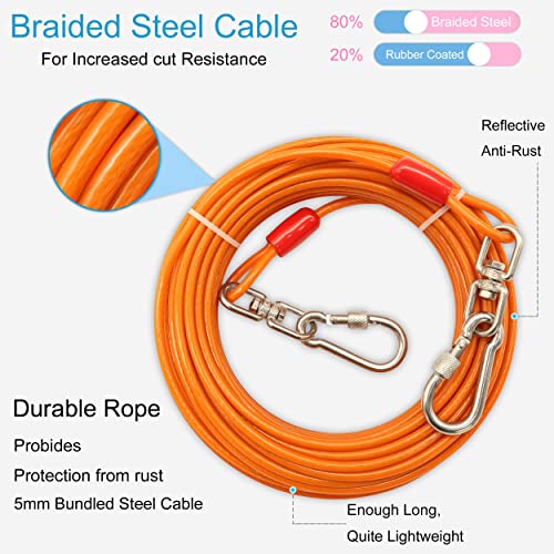 Dog Tie Out Cable, 50 Feet Dog Leads For Yard,Dog Chains For Outside,Camping,Chew Proof Long Leash For Dogs Outside/Steel Wire Dog Runner Cable/Dog Tether For Small Medium Large Dogs Up To 250 Pounds #TOP4