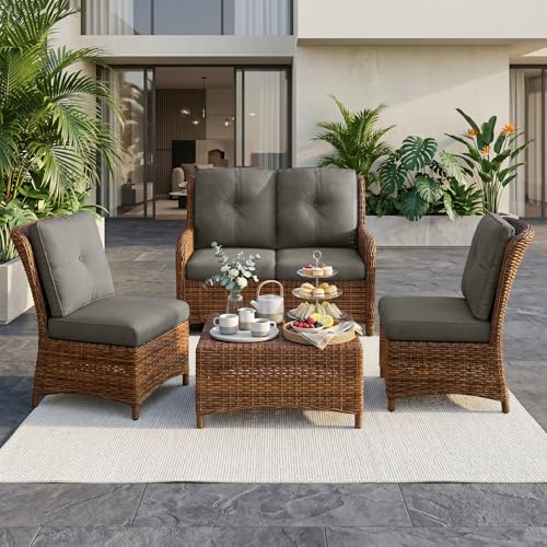 Image of Luxury 4 inch Thick Outdoor Cushion Set of 3 - 22x24 Patio Furniture Cushions with 28D High-Density Foam, Water-Resistant & Fade-Resistant Fabric, Removable Covers for Patio Furniture Sofa Couch -Grey