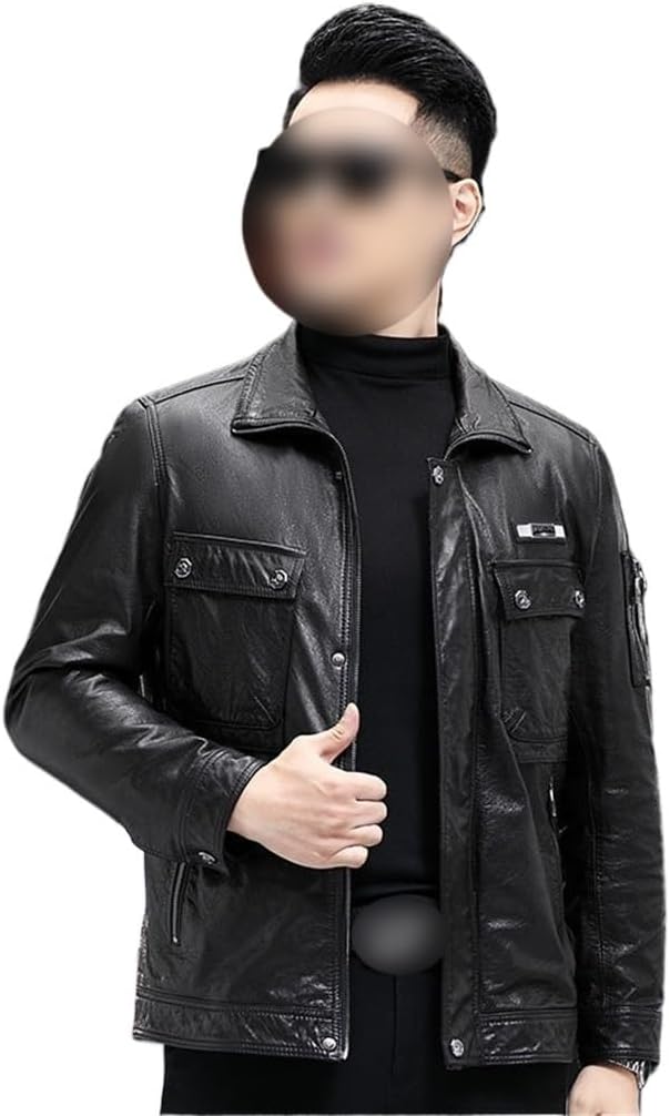 Men's Down Jacket Thickened Leather Outerwear Slim Fit Casual PU Black