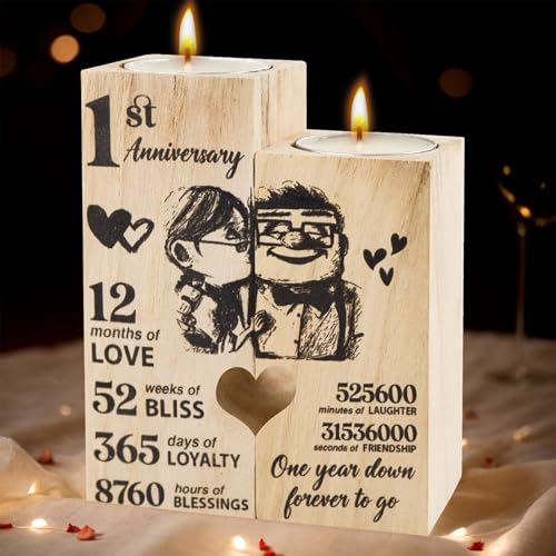 1 regalo de aniversario de boda, regalo de aniversario de 1 año - Candelabro de madera, primer aniversario de boda, para parejas, mujer, hombre 1 regalo de aniversario de boda, regalo de aniversario de 1 año - Candelabro de madera, primer aniversario de boda, para parejas, mujer, hombre