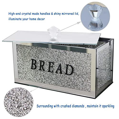 Hmrcyte Large Crystal Glass Bread Container Box With Lid, 12.2"L X 6.3"W X 7.9"H Crushed Diamond Homemade Bread Storage Holder, Keep Bread Fresh Clean, Bread Bin For Kitchen Countertop Decor (Silver) #TOP3