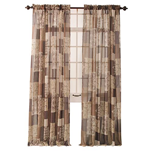 Stylemaster Renaissance Home Fashion Jasmine Tile Print Sheer Rod Pocket Panel, Mocha, 56-Inch by 84-Inch
