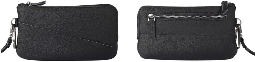 Genuine Leather Hand Strap Phone Case Zipper Wallet Card Bag Waist Hanging Holster(E)