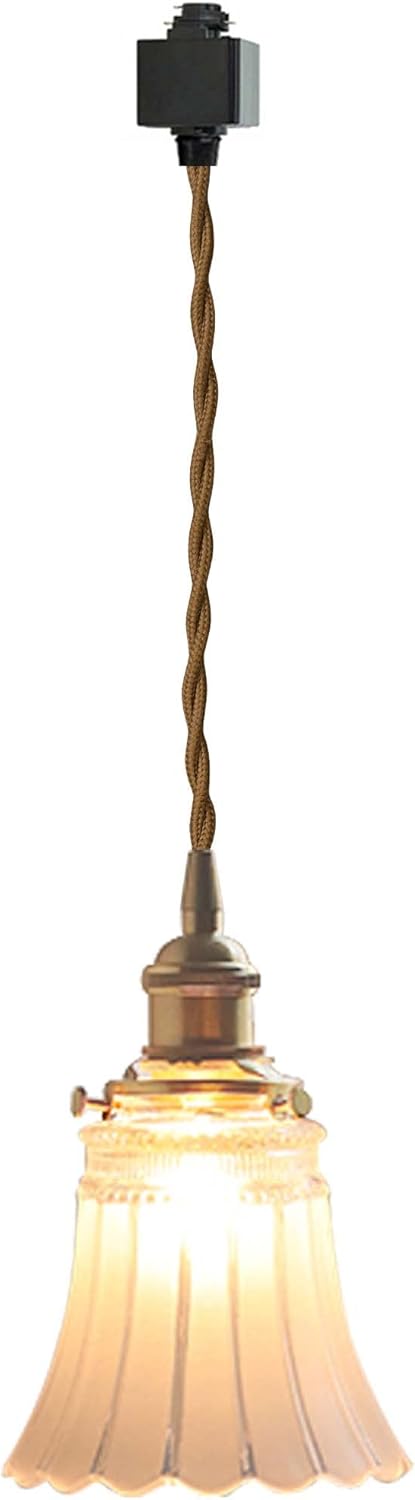 H-Type Track Lighting Pendant Restaurant Chandelier Cone Shape Handmade Retro Transparency Frosted Glass Lampshade with Brass E26 Socket Halo Compatible Track Light Industrial Customizable