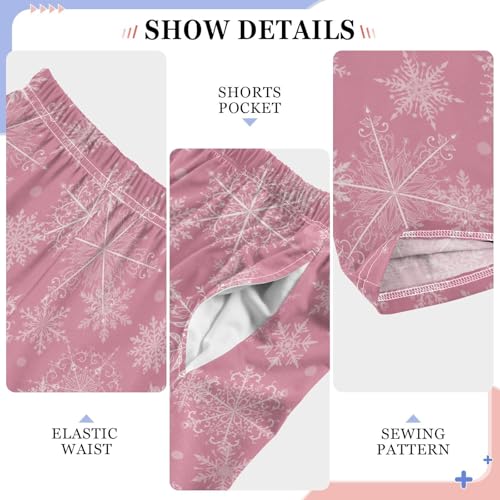 Christmas White Snowflakes Pink Boys Pants for Kids Jogger Pants with Pockets S-XL4